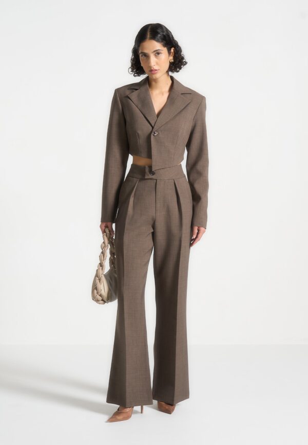 Asymmetric Tailored Cropped Blazer - Dark Taupe - Image 3