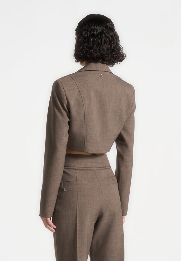 Asymmetric Tailored Cropped Blazer - Dark Taupe - Image 5