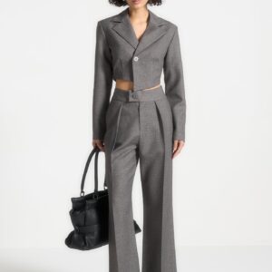 Asymmetric Tailored Cropped Blazer - Grey Marl