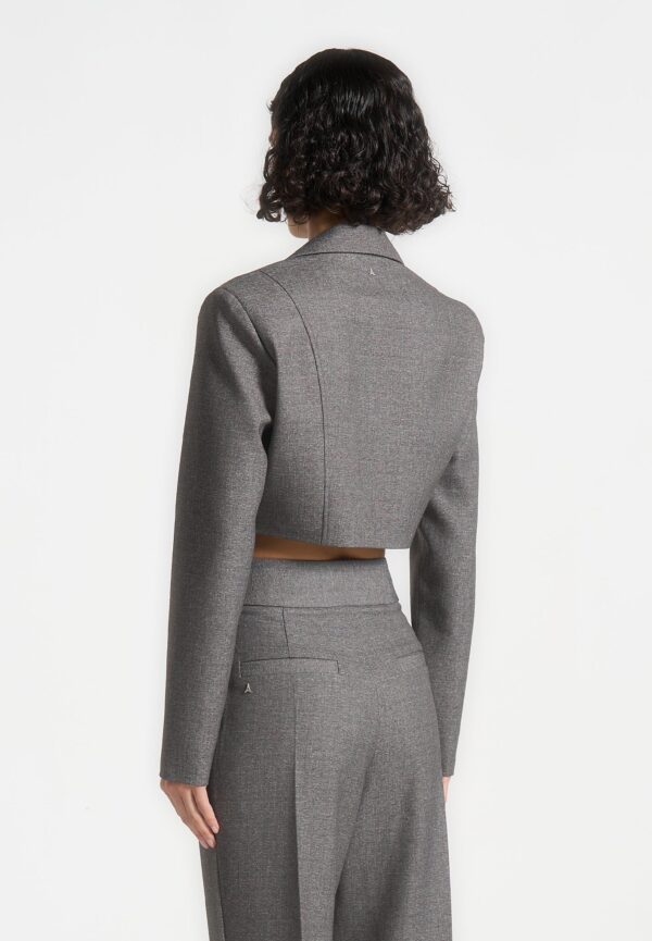 Asymmetric Tailored Cropped Blazer - Grey Marl - Image 3