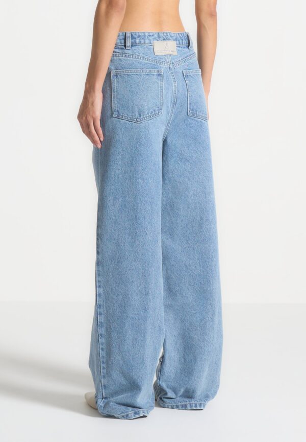 Baggy Mid Rise Jeans with Tie Waist - Mid Blue - Image 4