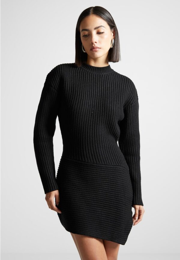 Asymmetric Knit Jumper Dress - Black - Image 5