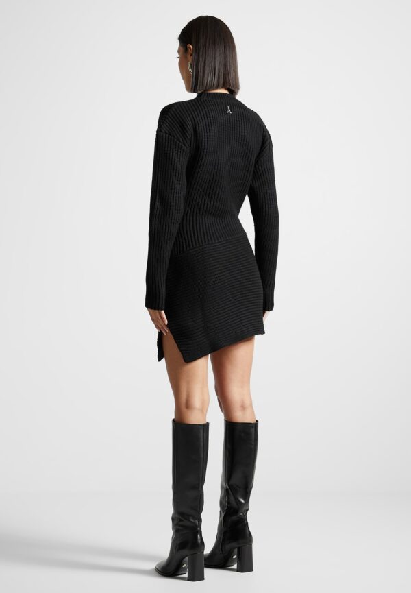 Asymmetric Knit Jumper Dress - Black - Image 4