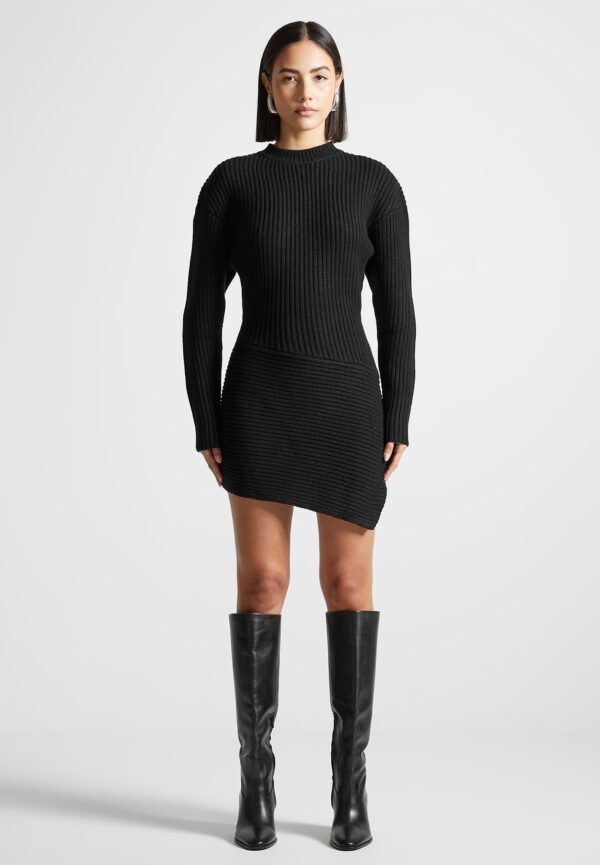 Asymmetric Knit Jumper Dress - Black - Image 2