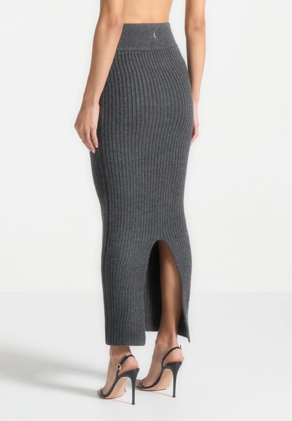 Angled Waist Knit Maxi Skirt - Grey Marl - Image 3