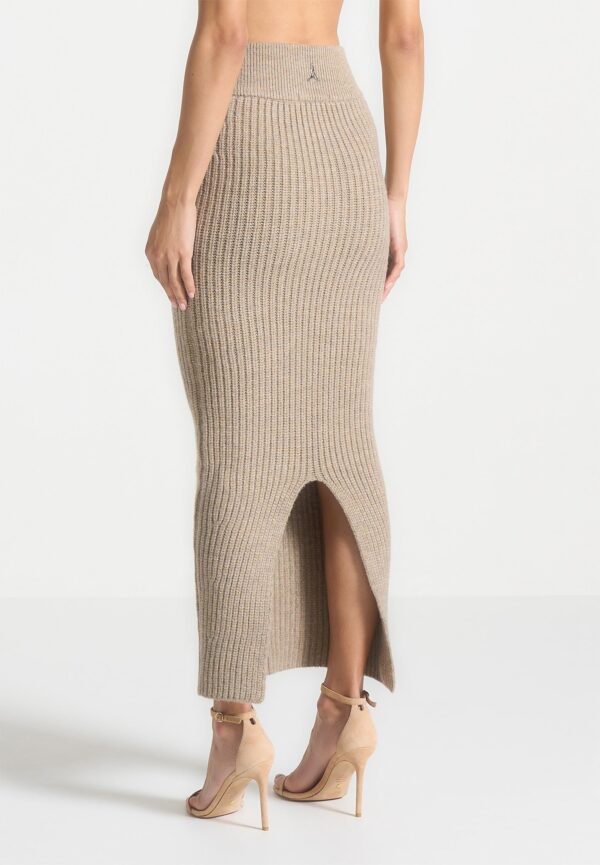 Angled Waist Knit Maxi Skirt - Beige Marl - Image 3