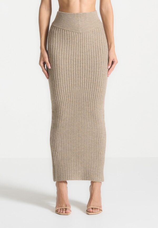 Angled Waist Knit Maxi Skirt - Beige Marl - Image 2
