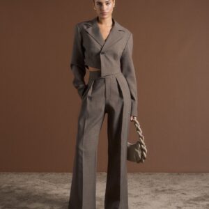 Asymmetric Tailored Cropped Blazer - Dark Taupe