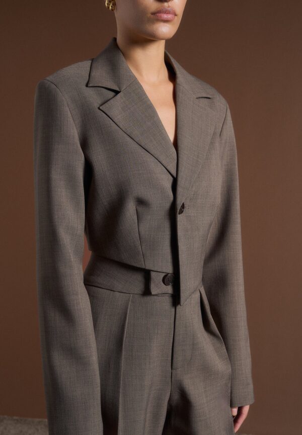 Asymmetric Tailored Cropped Blazer - Dark Taupe - Image 6