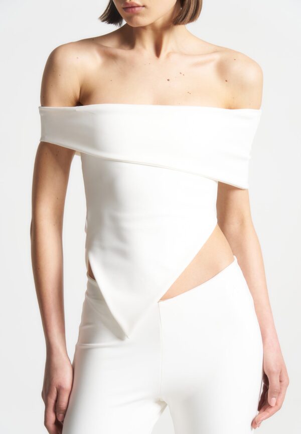 Angled Hem Bardot Top - Off White - Image 4