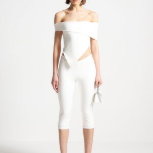 Angled Hem Bardot Top - Off White