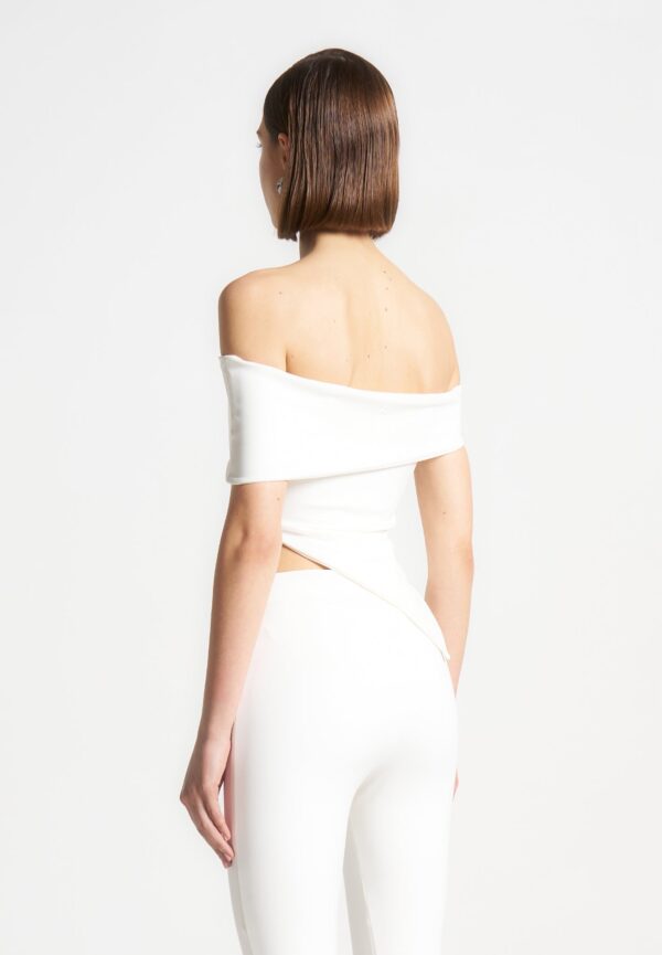 Angled Hem Bardot Top - Off White - Image 3