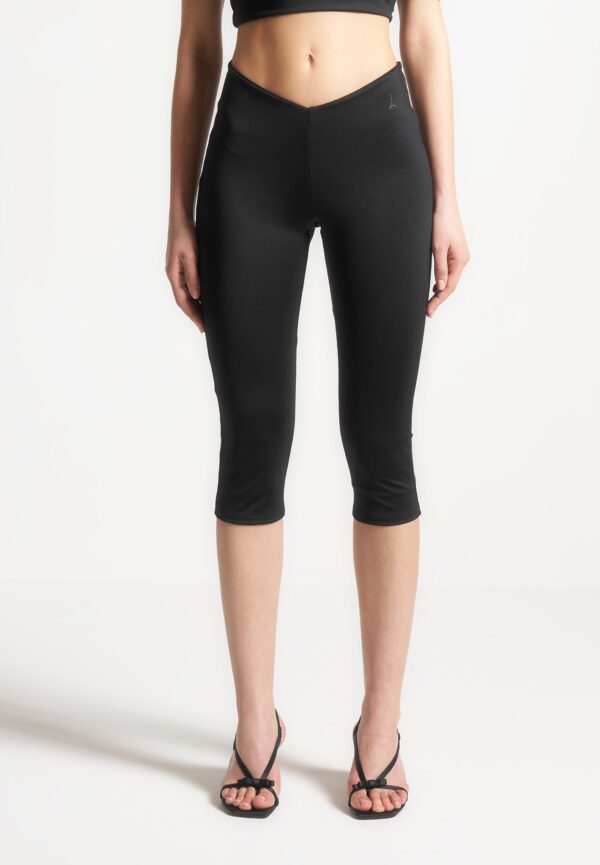 Angled Waist Capri Leggings - Black - Image 2