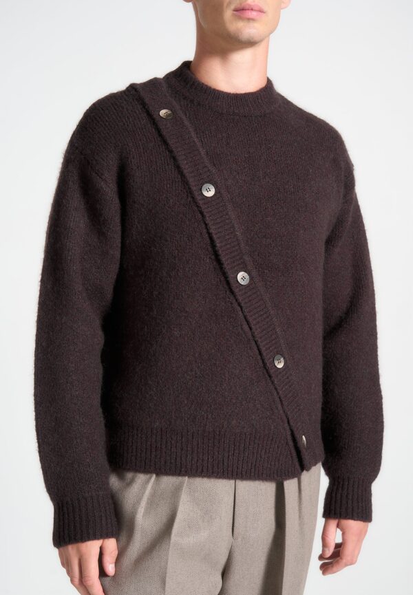 Asymmetric Brushed Wool Knit Jumper - Brown - Image 2