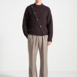 Asymmetric Brushed Wool Knit Jumper - Brown