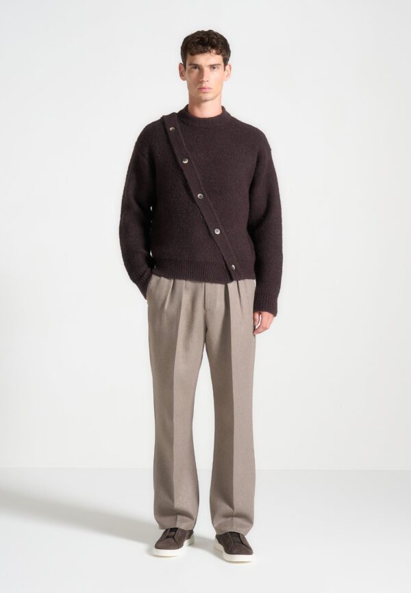 Asymmetric Brushed Wool Knit Jumper - Brown