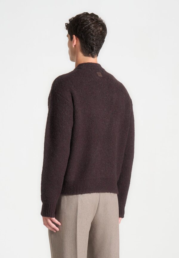 Asymmetric Brushed Wool Knit Jumper - Brown - Image 4