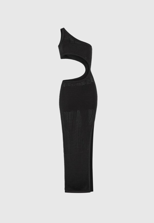 Asymmetric Crochet Knit Cut Out Maxi Dress - Black - Image 6