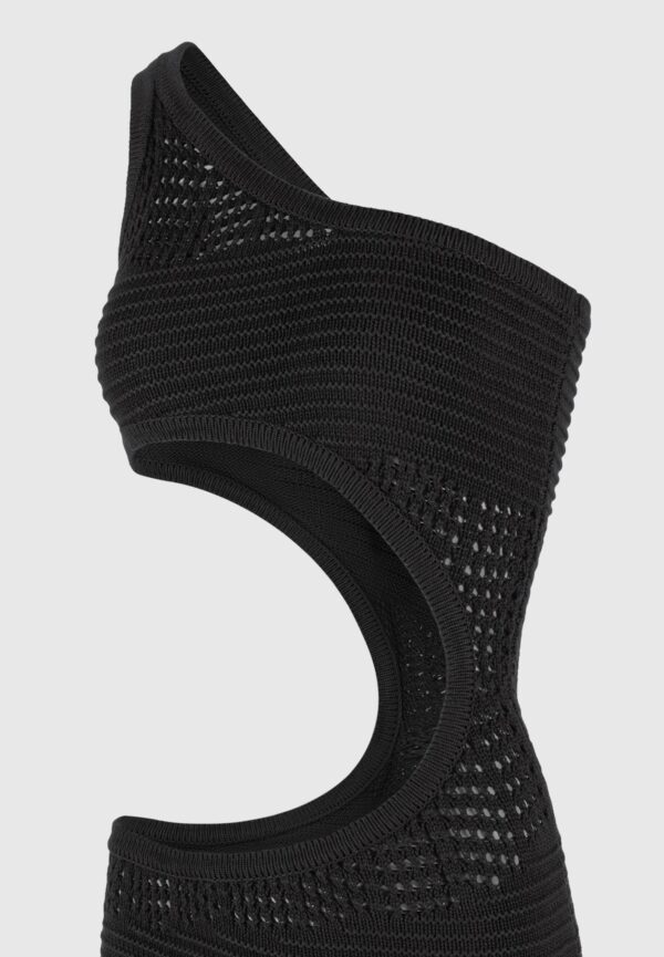 Asymmetric Crochet Knit Cut Out Maxi Dress - Black - Image 7