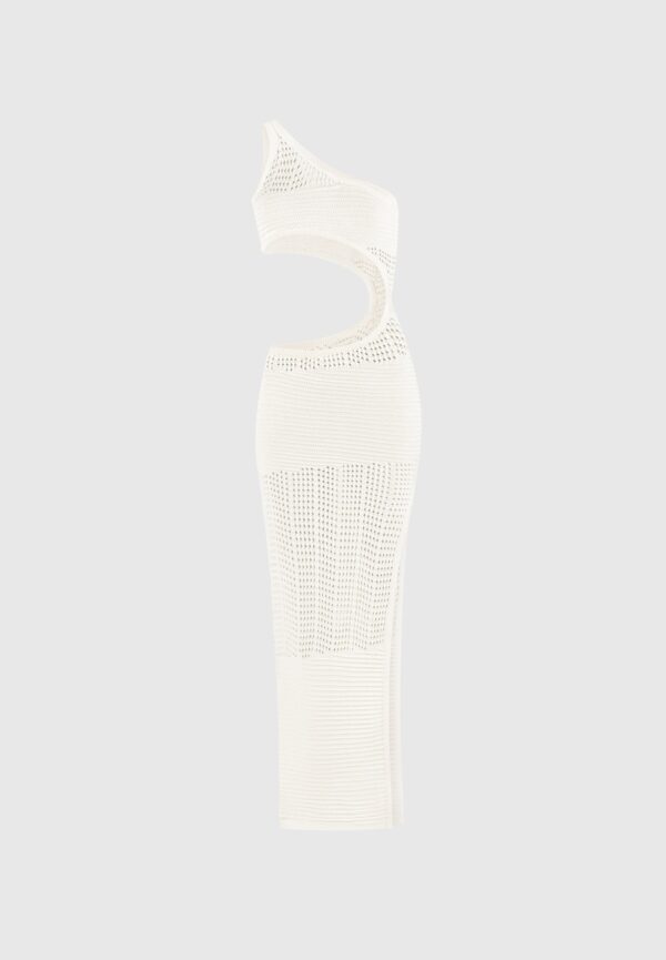 Asymmetric Crochet Knit Cut Out Maxi Dress - Cream - Image 8
