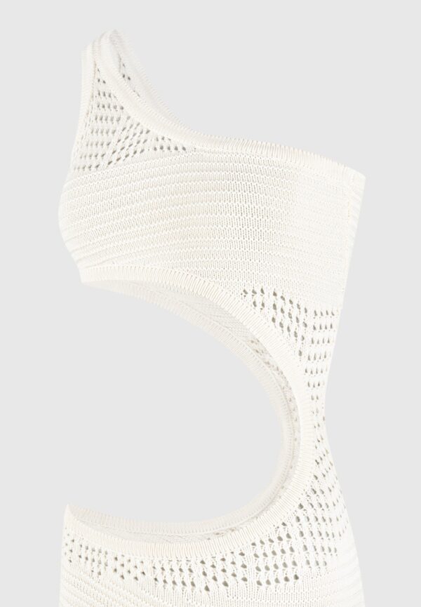 Asymmetric Crochet Knit Cut Out Maxi Dress - Cream - Image 9