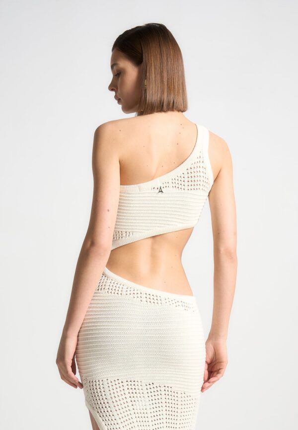 Asymmetric Crochet Knit Cut Out Maxi Dress - Cream - Image 6