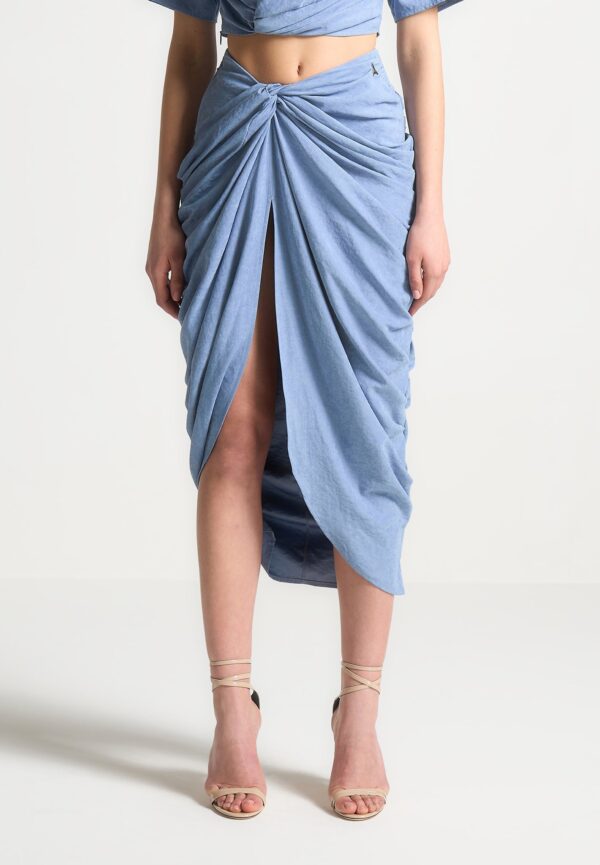 Asymmetric Drape Midaxi Skirt - Blue - Image 3