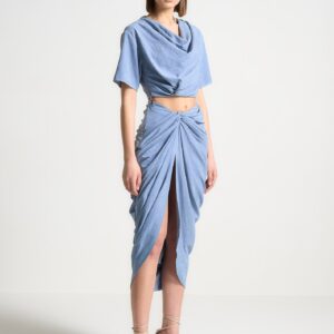 Asymmetric Drape Midaxi Skirt - Blue