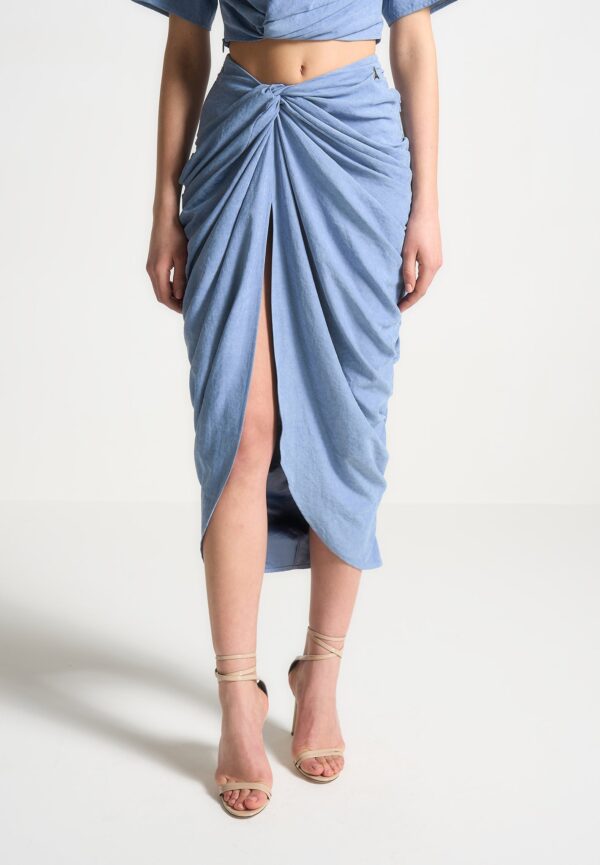 Asymmetric Drape Midaxi Skirt - Blue - Image 4
