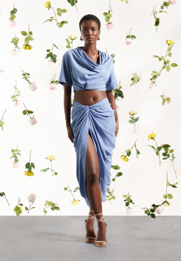 Asymmetric Drape Midaxi Skirt - Blue - Image 2