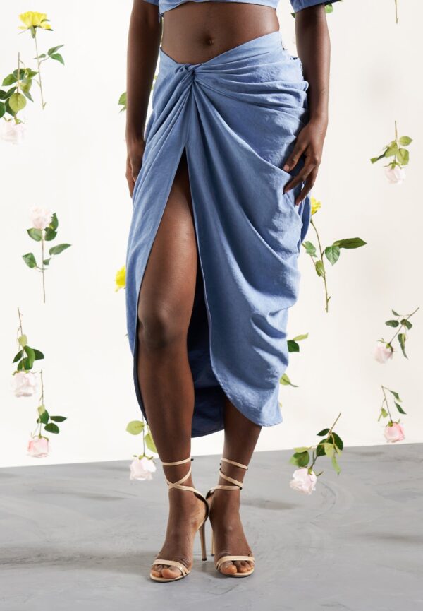 Asymmetric Drape Midaxi Skirt - Blue - Image 6