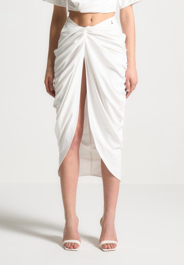 Asymmetric Drape Midaxi Skirt - White - Image 2