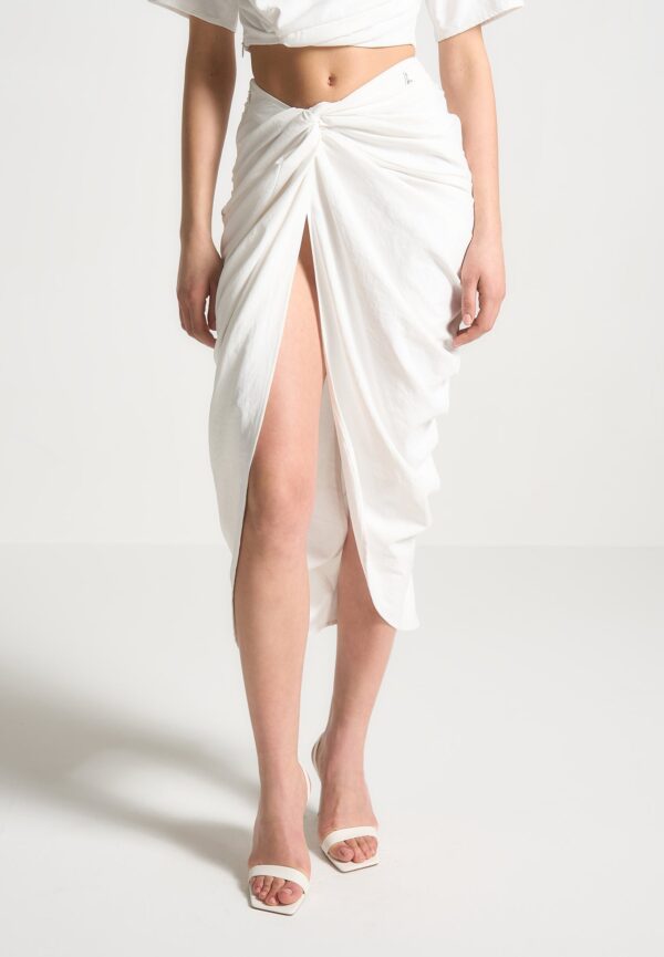 Asymmetric Drape Midaxi Skirt - White - Image 4