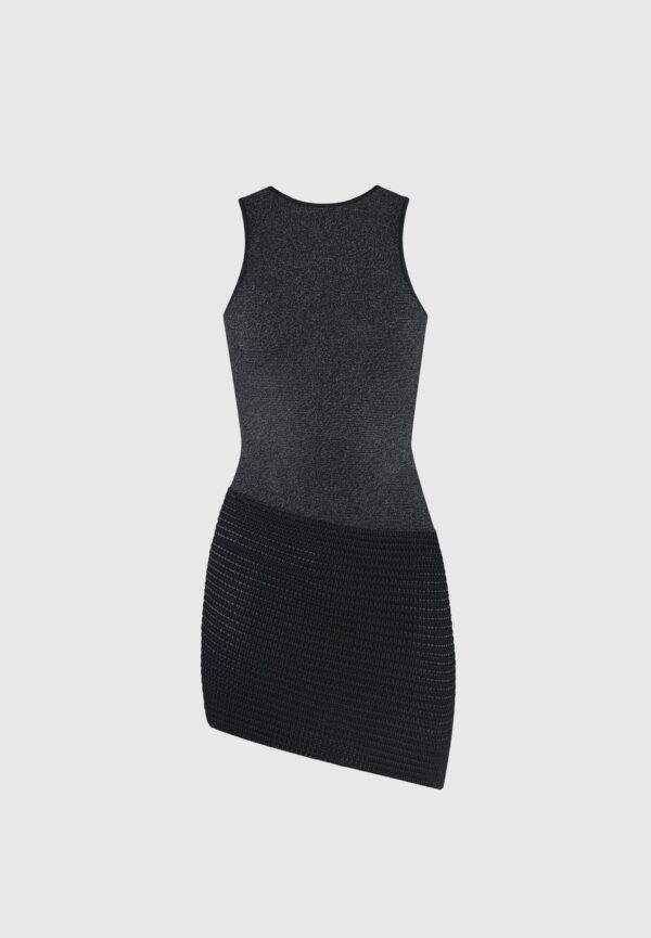 Asymmetric Knit Mini Dress - Black Marl - Image 4